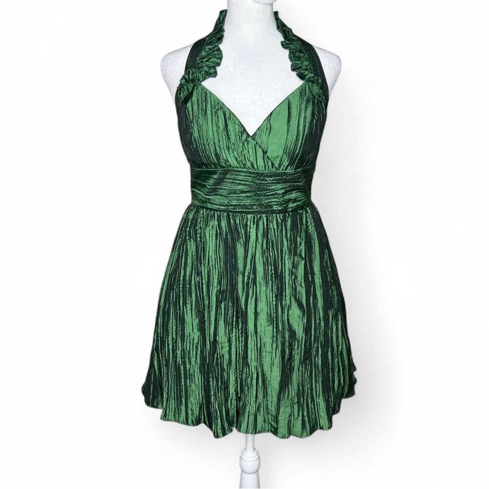 Hailey Logan Ruffle Halter Dress 5 6 Emerald Green Crinkle Taffeta Forest Fairy